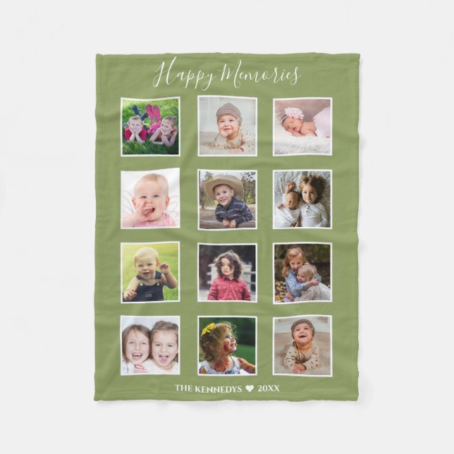 Manta Polar Create Your Own 12 Family Photo Collage Green   (Anverso)