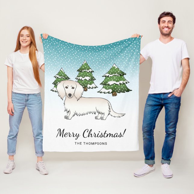 Manta Polar Crema de pelo largo Dachshund Perro Cute - Bosque  (In situ)