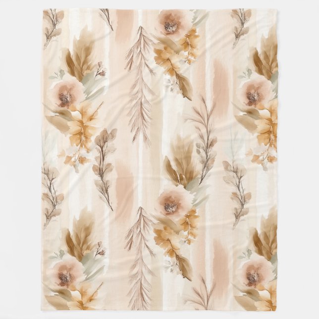 Manta Polar Crema Rústica Floral Boho (Anverso)