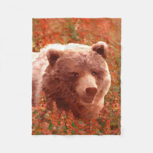 Manta Polar Cría de oso grizzly en pintura de epilobio Arte de