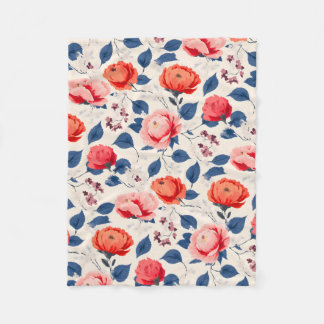 Manta Polar Crimson y flores corales