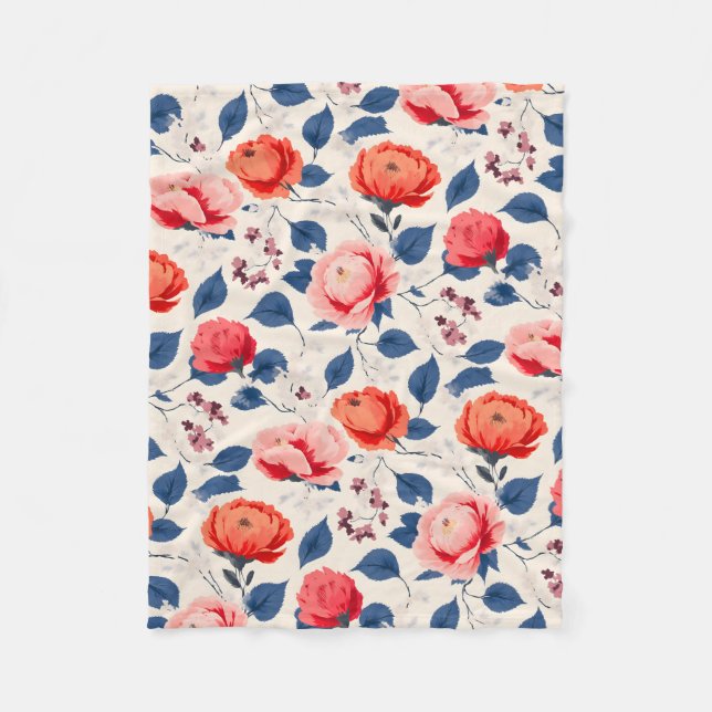 Manta Polar Crimson y flores corales (Anverso)