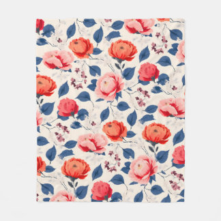 Manta Polar Crimson y flores corales