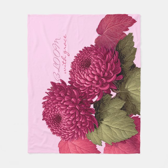 Manta Polar Crisantemo Botánico Magenta Vintage (Anverso)