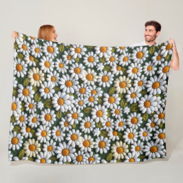 Manta Polar Crochet White Daisies Spring Wildflowers