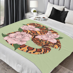 Manta Polar Cron Snake Pink Flores verdes