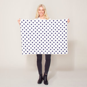Manta Polar Cruces de polka azul marino sobre blanco