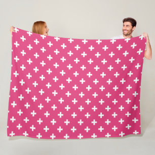 Manta Polar Cruces de polka blanca en fucsia