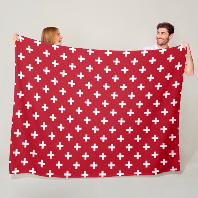 Manta Polar Cruces de polka blanca sobre rojo (In situ)