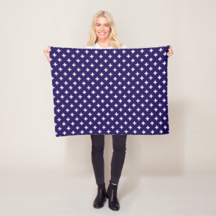 Manta Polar Cruces de polka blanco sobre azul marino
