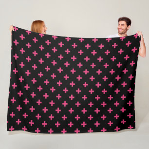 Manta Polar Cruces de polka de Fuchsia sobre negro