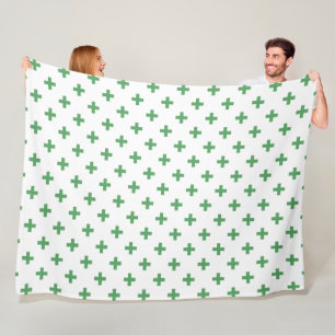 Manta Polar Cruces de polka verde sobre blanco