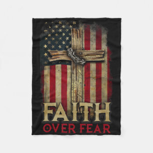 Manta Polar Cruz Cristiana Fe Sobre Miedo Bandera Americana De