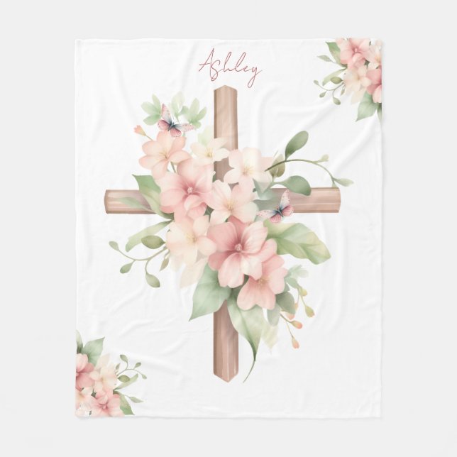 Manta Polar Cruz de Pascua de Agua Personalizada (Anverso)