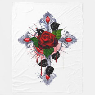 Manta Polar Cruz de Plata con una Rosa Roja