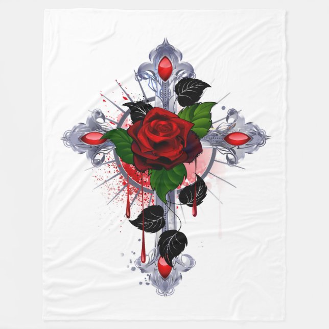 Manta Polar Cruz de Plata con una Rosa Roja (Anverso)
