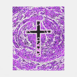 MANTA POLAR CRUZ NEGRA Y ROSA CON FONDO PURPLE
