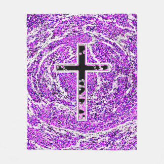 MANTA POLAR CRUZ NEGRA Y ROSA CON FONDO PURPLE