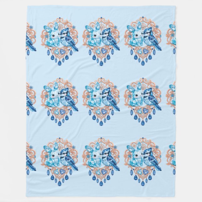 Manta Polar Crystal Blue Bunny and Blue Jay Heart (Anverso)