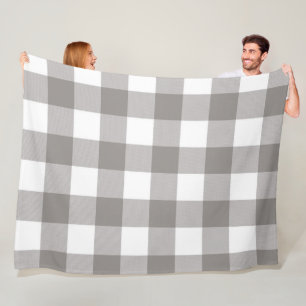 Manta Polar Cuadrado de cuadros de búfalo gris y blanco rústic