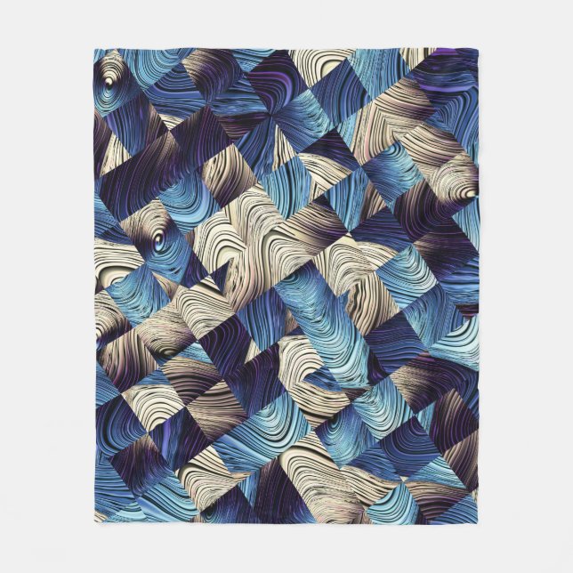 Manta Polar Cuadrados abstractos de arte digital azul (Anverso)