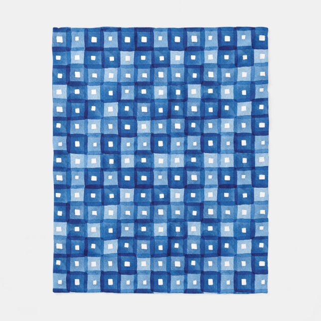 Manta Polar Cuadrados Azules, Mosaico Seamless Watercolor. (Anverso)