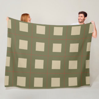 Manta Polar Cuadrados Beige sobre Fondo Verde con Cuadrícula R