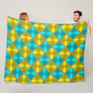 Manta Polar Cuadrados de aspecto metálico amarillo y acuático
