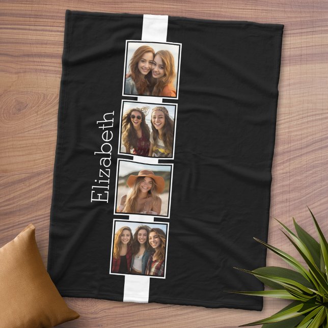 Manta Polar Cuadrados de Collage de fotos en blanco y negro pe (Personalized Fleece Blanket - Add Photos and Text)