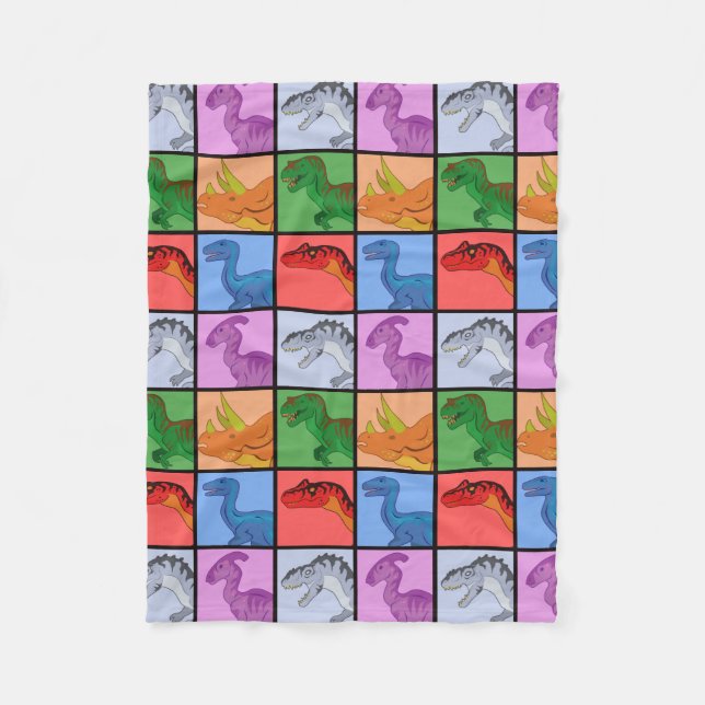 Manta Polar Cuadrados de dinosaurios (azulejos) (Anverso)