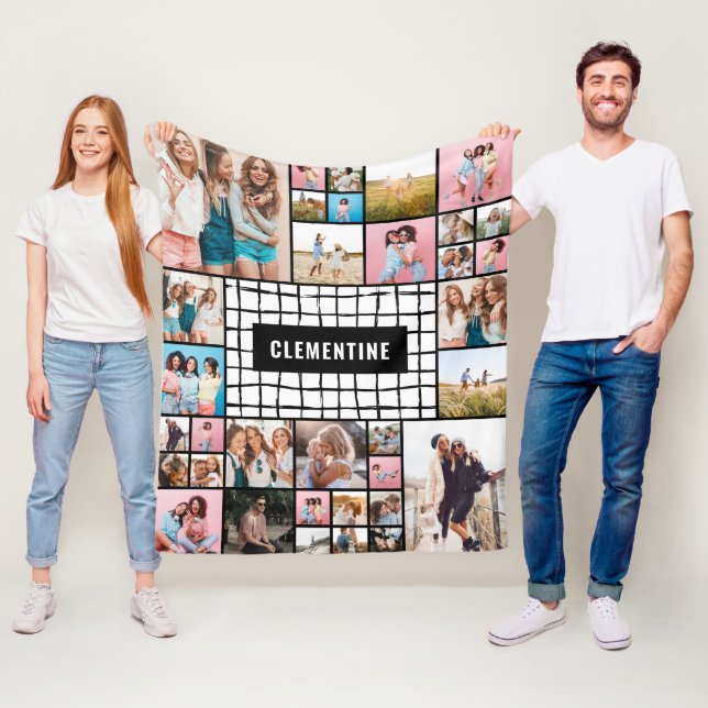 Manta Polar Cuadrícula blanca negra 34 foto moderna minimalist (In situ)