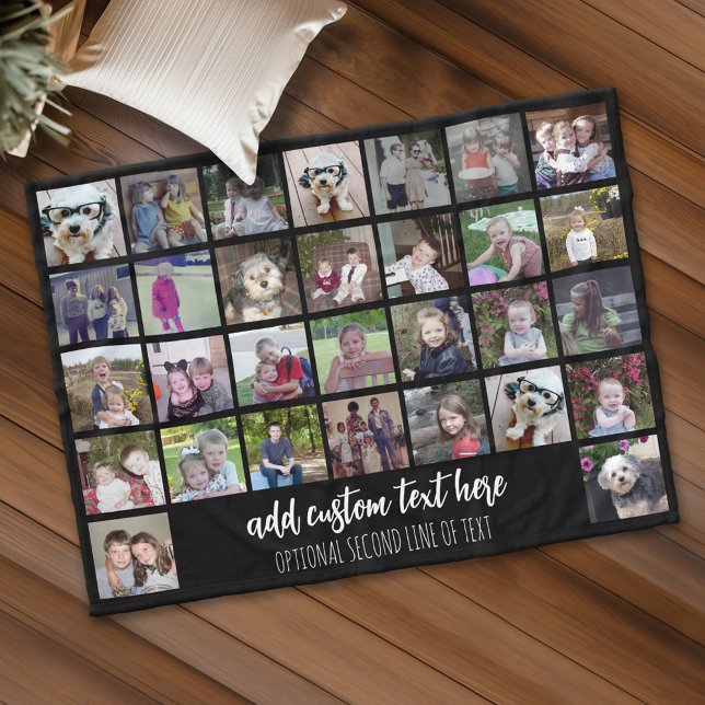 Manta Polar Cuadrícula de 30 Collages de fotos - 2 cuadros de  (Personalized fleece blanket with 30 photos and custom text)