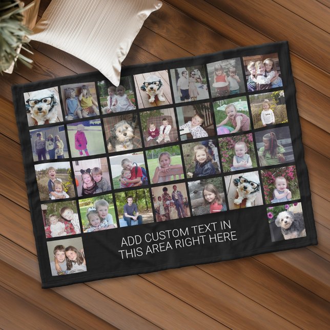 Manta Polar Cuadrícula de 30 Collages de fotos - Cuadro de tex (Custom Fleece Blanket - Add Photos and Text)