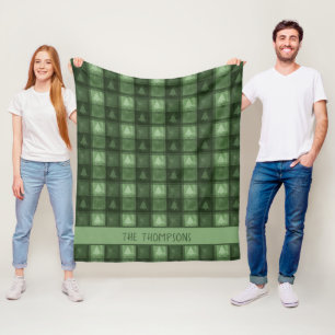 Manta Polar Cuadro de árbol de abeto verde con nombre personal