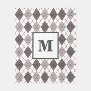 Manta Polar Cuadro de Argyle Rojo Gris Plateado con Monograma