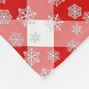 Manta Polar Cuadro de búfalo rojo y blanco con copos de nieve