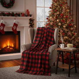 Manta Polar Cuadro de Navidad de Bufalo Rojo y Negro