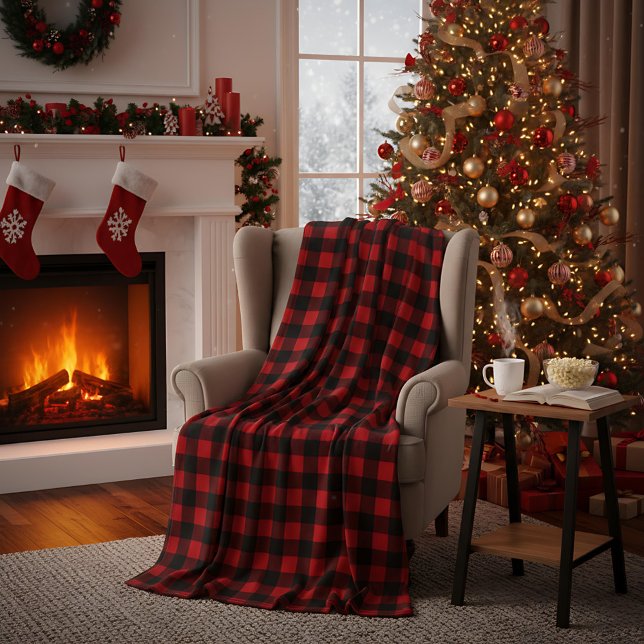 Manta Polar Cuadro de Navidad de Bufalo Rojo y Negro (Subido por el creador)