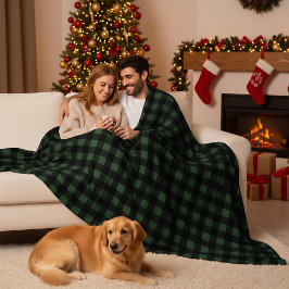 Manta Polar Cuadro de Navidad de Plaid Verde y Negro de Búfalo