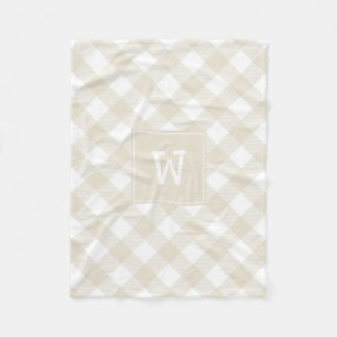 Manta Polar Cuadro de Plaid Diagonal Beige y Blanco con Monogr