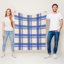 Manta Polar Cuadro Escocés Azul Crema