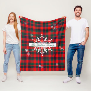 Manta Polar Cuadro Escocés Rojo de Navidad Personalizado con C