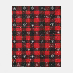 Manta Polar Cuadro rojo tradicional de Navidad con copos de ni