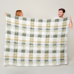 Manta Polar Cuadros Amarillo Verde Blanco Rayas