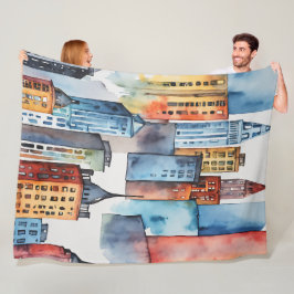 Manta Polar Cuadros de agua pintados de paisajes urbanos