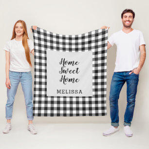 Manta Polar Cuadros Escoceses Negro Blanco Gingham