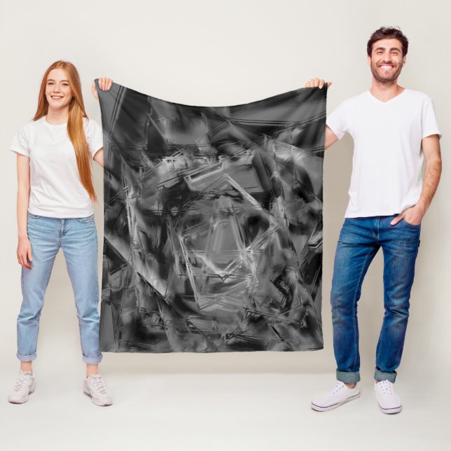 Manta Polar Cuadros manchados de gris negro, 'trazos de pincel (In situ)