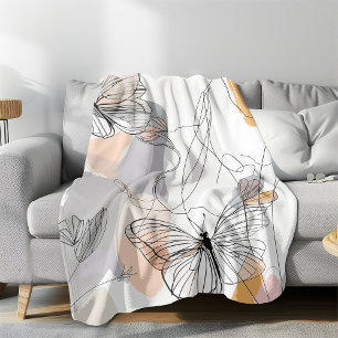 Manta Polar Cuadros Mariposas Línea Patrón de arte Fleece