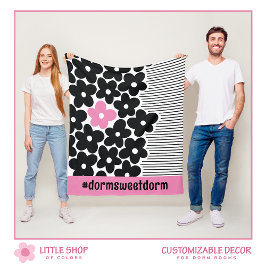 Manta Polar Cuarto de Dormitorio Moderno Rosa y Negro con Flor