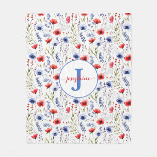 Manta Polar Cubierta de flor silvestre acuarela personalizada